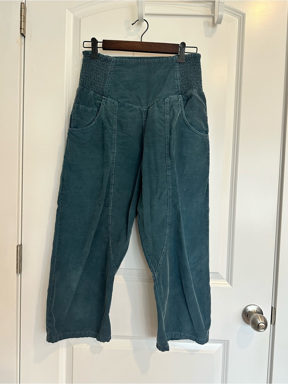 We The Free Lunan Crop Harem Teal Corduroy Pants - Maternity Friendly